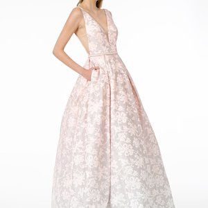 BLUSH Illusion V-Neck A-Line Shape Prom Dress GSGL2897